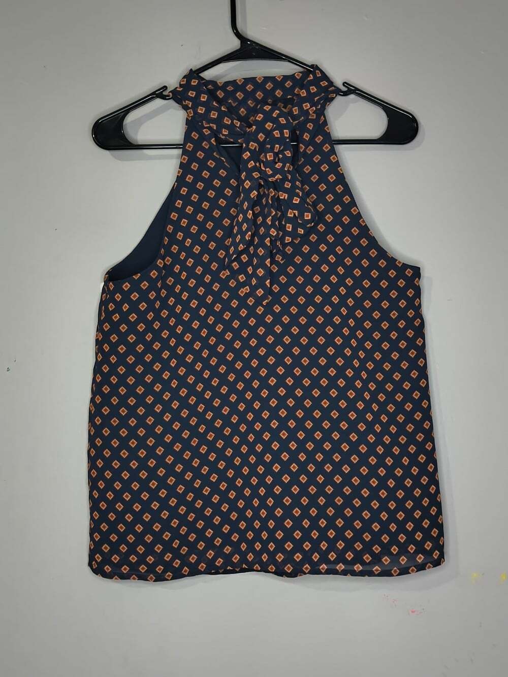 Banana Republic Women's Size S Sleeveless Halter Blouse Navy Orange Geometric - Picture 4 of 10